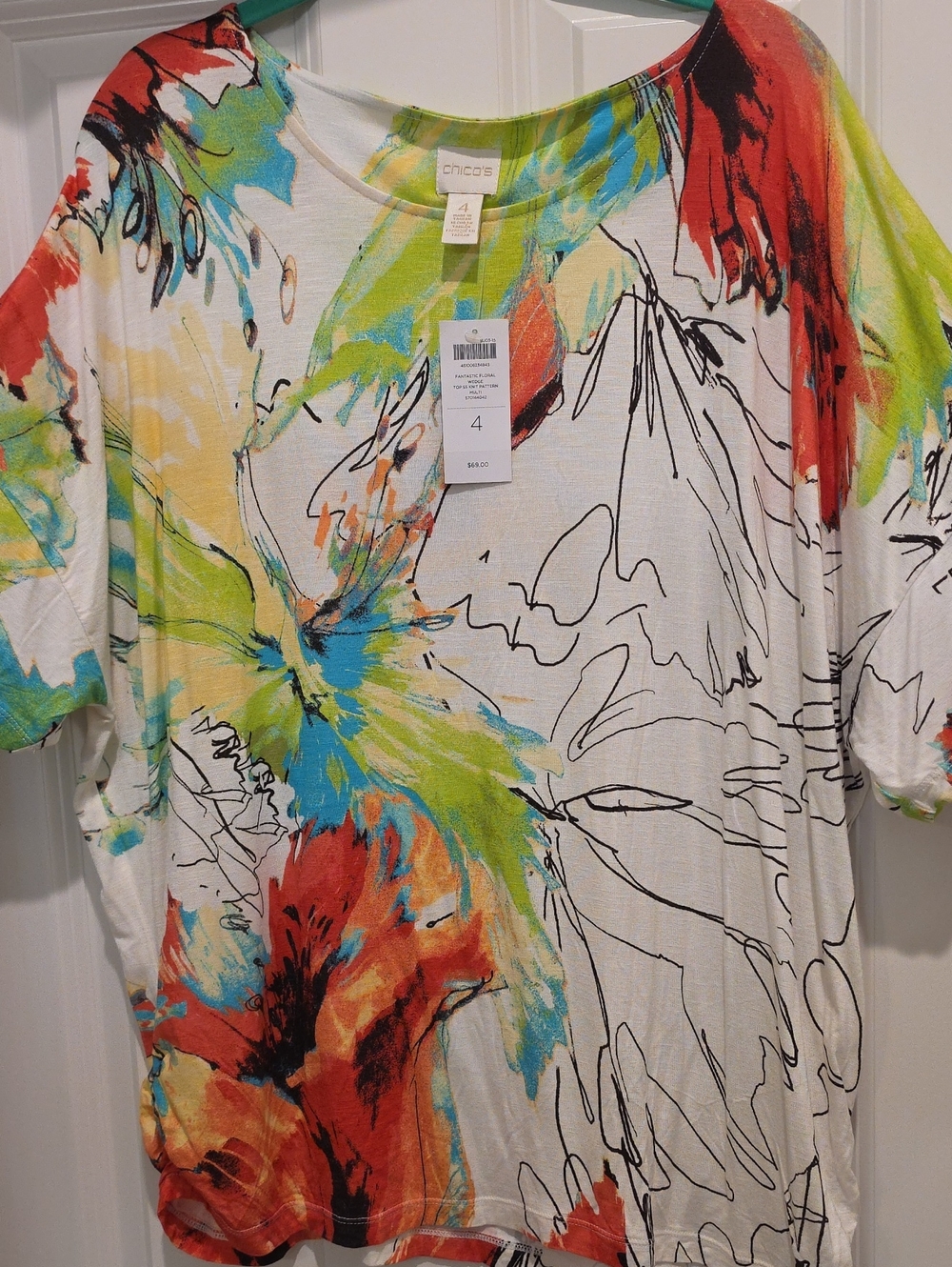 NEW Chico's White Floral-Print Relaxed Tee - Size 4